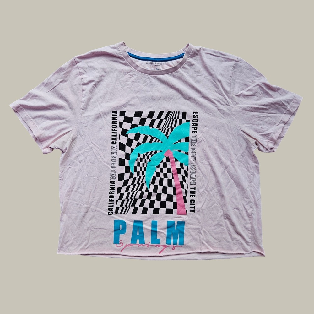Denim & Flower Ricky Singh Palm Springs Graphic Crop Top Tee Pink XL